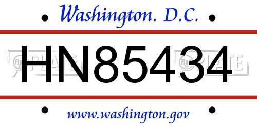 HN85434 District Of Columbia License Plate