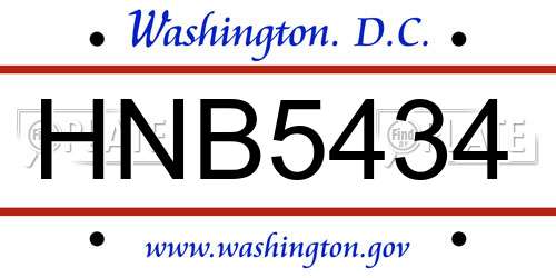 HNB5434 District Of Columbia License Plate