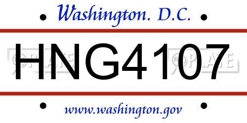 HNG4107 District Of Columbia License Plate