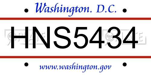 HNS5434 District Of Columbia License Plate