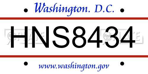 HNS8434 District Of Columbia License Plate