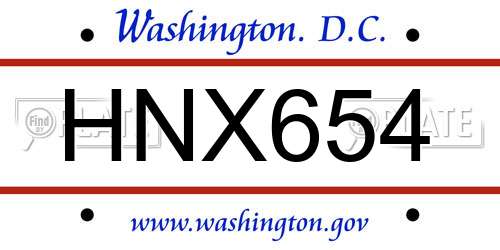 HNX654 District Of Columbia License Plate