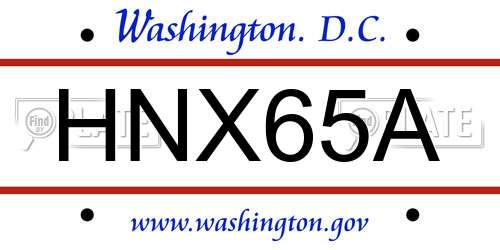 HNX65A District Of Columbia License Plate