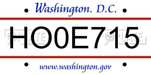 HO0E715 District Of Columbia License Plate