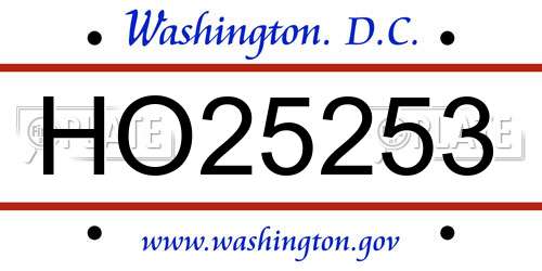 HO25253 District Of Columbia License Plate