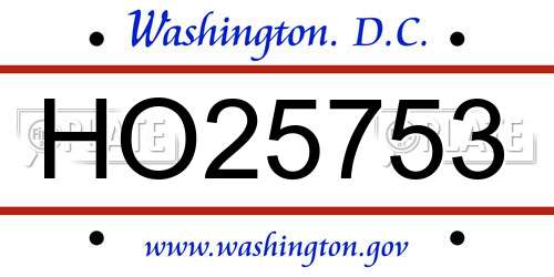 HO25753 District Of Columbia License Plate