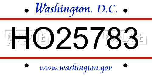 HO25783 District Of Columbia License Plate
