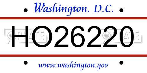 HO26220 District Of Columbia License Plate