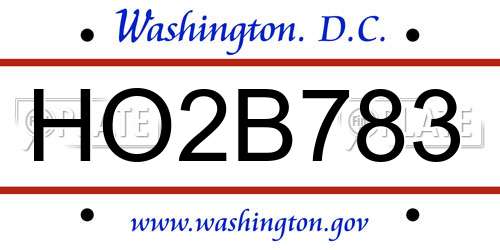 HO2B783 District Of Columbia License Plate