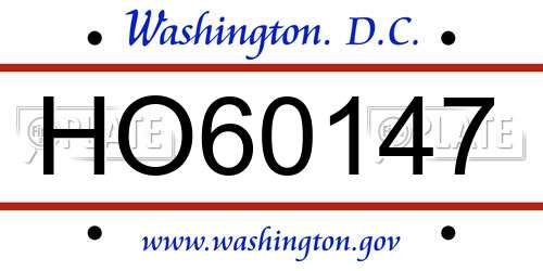 HO60147 District Of Columbia License Plate