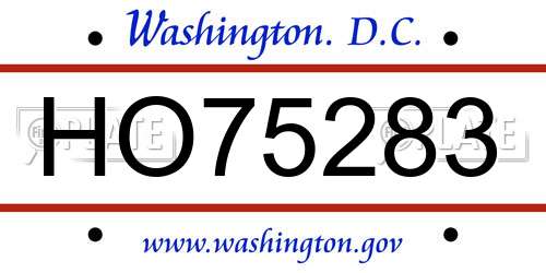 HO75283 District Of Columbia License Plate
