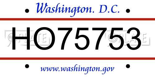 HO75753 District Of Columbia License Plate