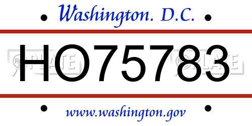 HO75783 District Of Columbia License Plate