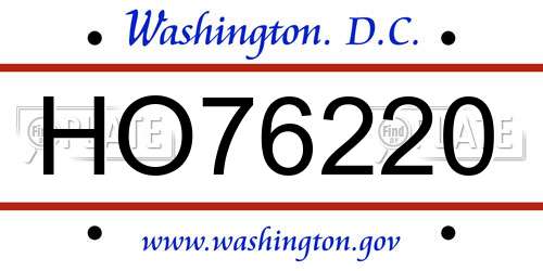 HO76220 District Of Columbia License Plate