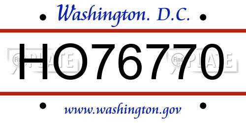 HO76770 District Of Columbia License Plate