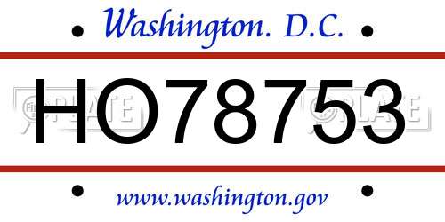 HO78753 District Of Columbia License Plate