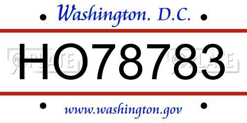 HO78783 District Of Columbia License Plate