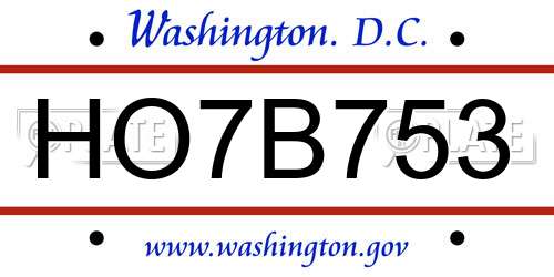 HO7B753 District Of Columbia License Plate