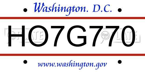 HO7G770 District Of Columbia License Plate