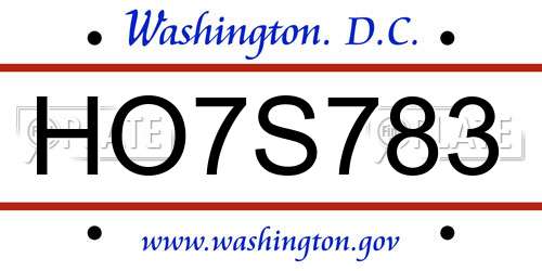 HO7S783 District Of Columbia License Plate