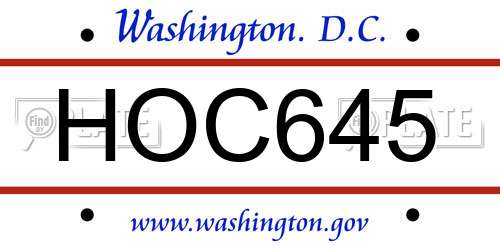 HOC645 District Of Columbia License Plate