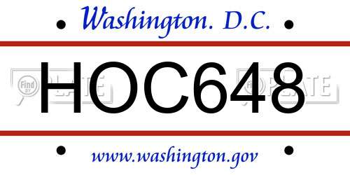HOC648 District Of Columbia License Plate