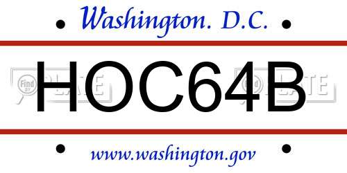 HOC64B District Of Columbia License Plate