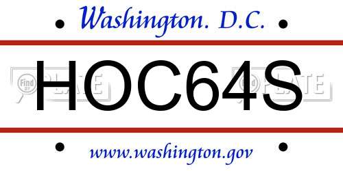 HOC64S District Of Columbia License Plate