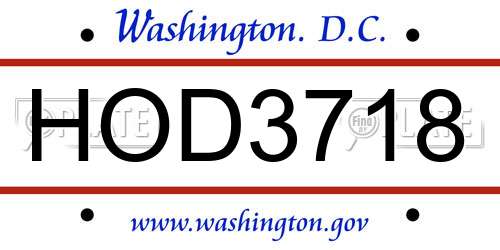 HOD3718 District Of Columbia License Plate
