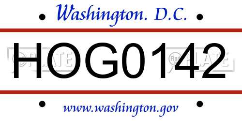 HOG0142 District Of Columbia License Plate