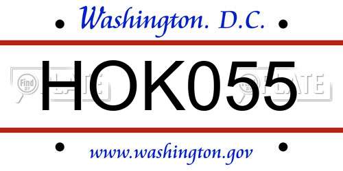 HOK055 District Of Columbia License Plate