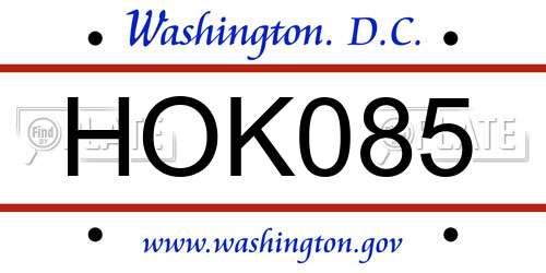 HOK085 District Of Columbia License Plate