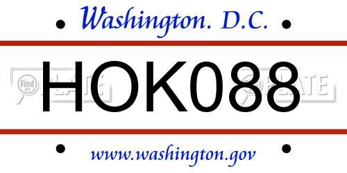 HOK088 District Of Columbia License Plate