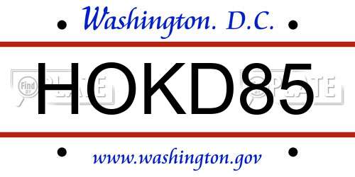 HOKD85 District Of Columbia License Plate