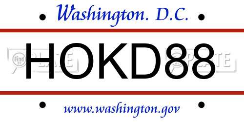 HOKD88 District Of Columbia License Plate