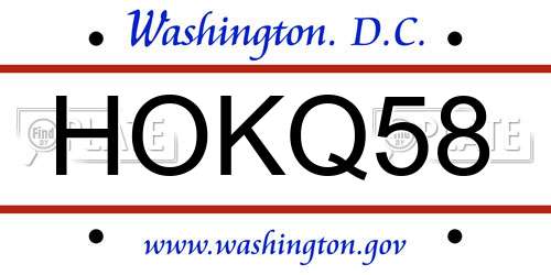 HOKQ58 District Of Columbia License Plate