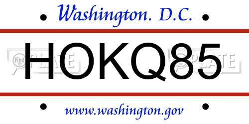 HOKQ85 District Of Columbia License Plate