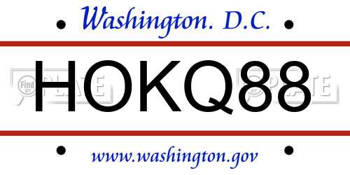 HOKQ88 District Of Columbia License Plate
