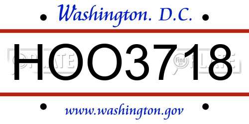 HOO3718 District Of Columbia License Plate