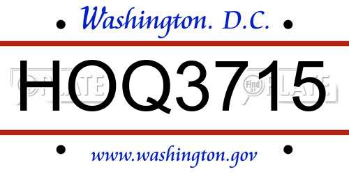 HOQ3715 District Of Columbia License Plate