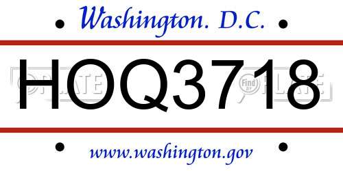 HOQ3718 District Of Columbia License Plate