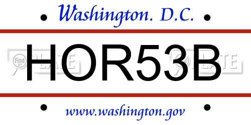 HOR53B District Of Columbia License Plate