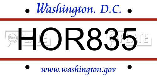 HOR835 District Of Columbia License Plate