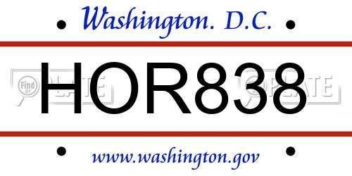 HOR838 District Of Columbia License Plate