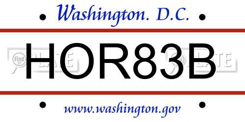 HOR83B District Of Columbia License Plate