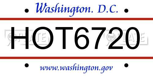 HOT6720 District Of Columbia License Plate