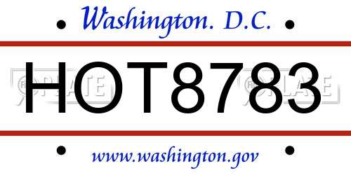 HOT8783 District Of Columbia License Plate
