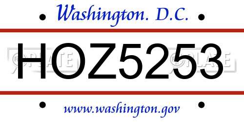 HOZ5253 District Of Columbia License Plate