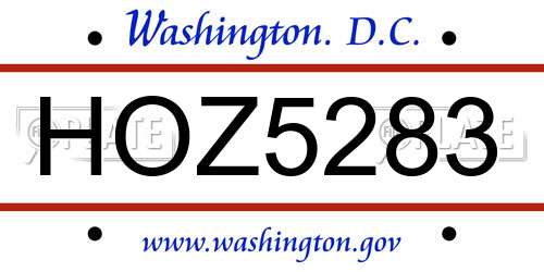HOZ5283 District Of Columbia License Plate