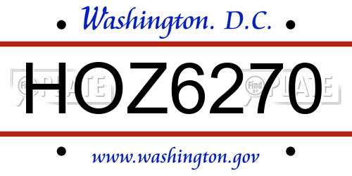 HOZ6270 District Of Columbia License Plate